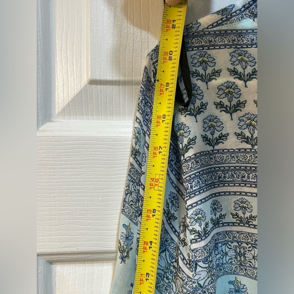 J Jill Top Sz M Blue Floral Paisley Tunic Blouse Flowy Sheer Boho Beach Cover Up - Picture 11 of 16